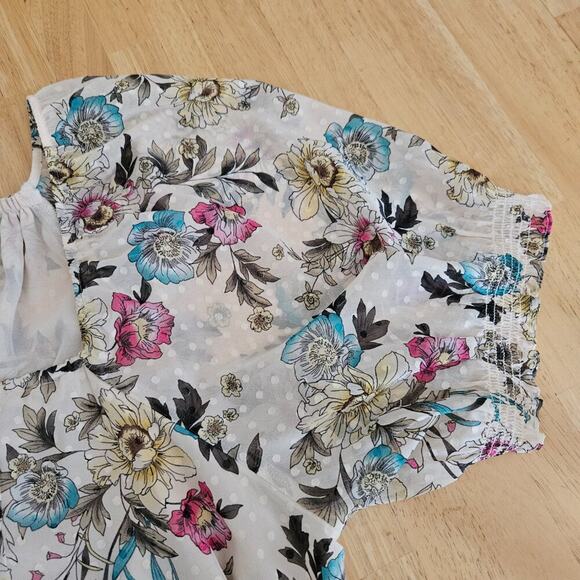 Torrid Chiffon Clip Dot Blouson Short Sleeve Top -Tan floral-torrid 4 (26) NWT - Picture 7 of 10